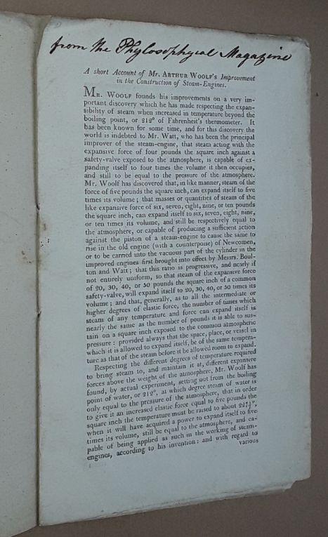 Image for A Short Account of Mr Arthur Woolf's Improvement in the Construction of Steam-Engines