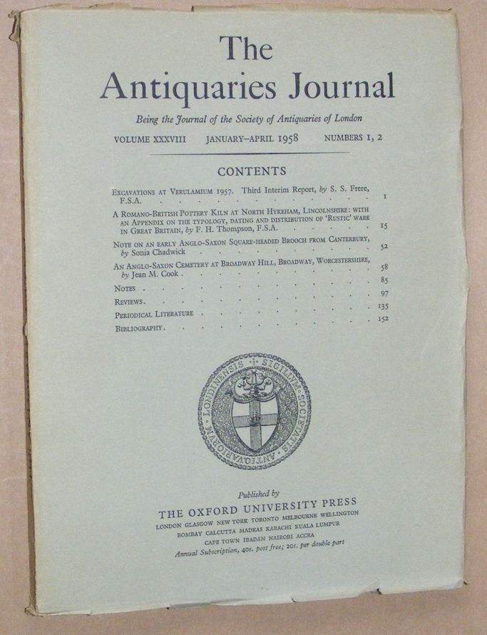 Image for The Antiquaries Journal January - April 1958, Vol. XXXVIII Numbers 1, 2