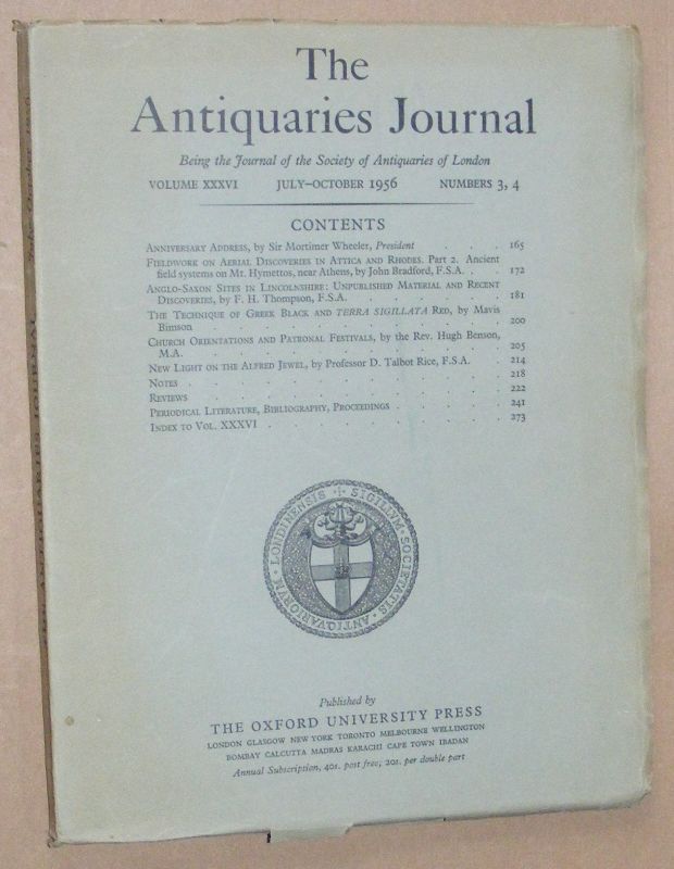 Image for The Antiquaries Journal July - October 1956, Vol. XXXVI Numbers 3, 4